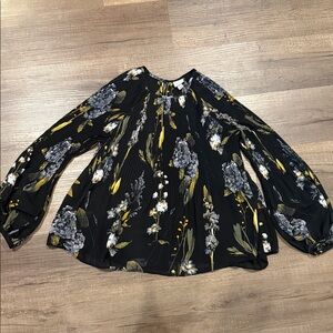 A New Day pleated Floral Blouse with bell sleeves